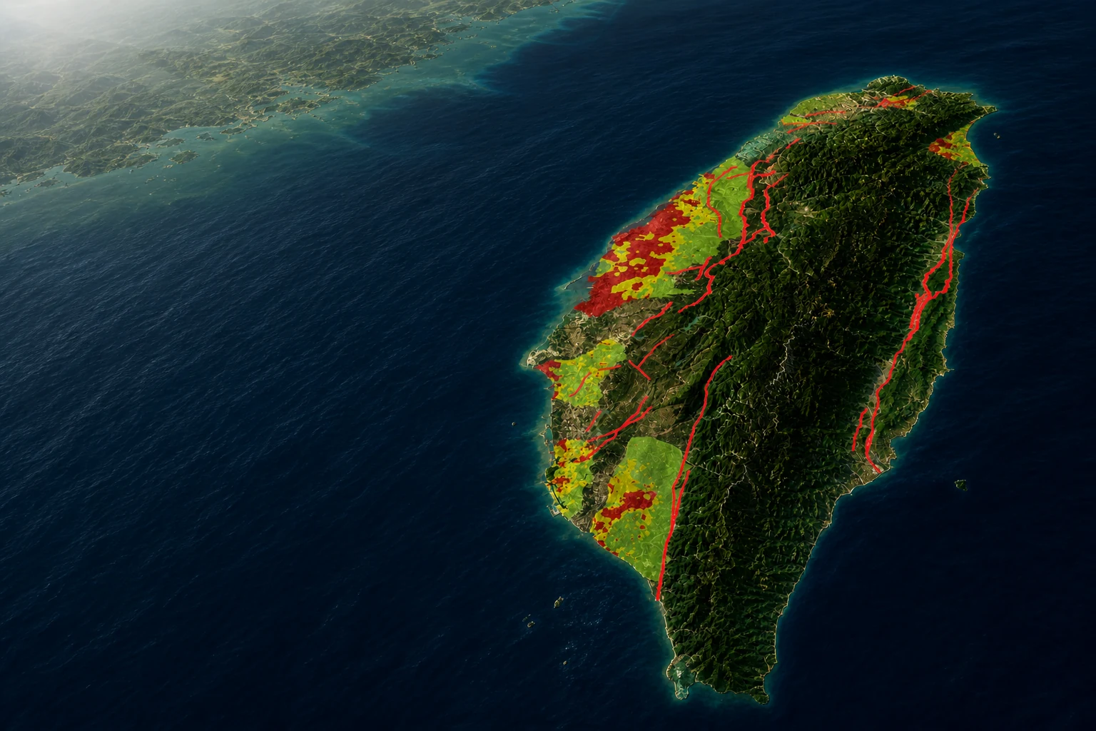 臺灣三維地圖呈現土壤液化潛勢與活動斷層資訊